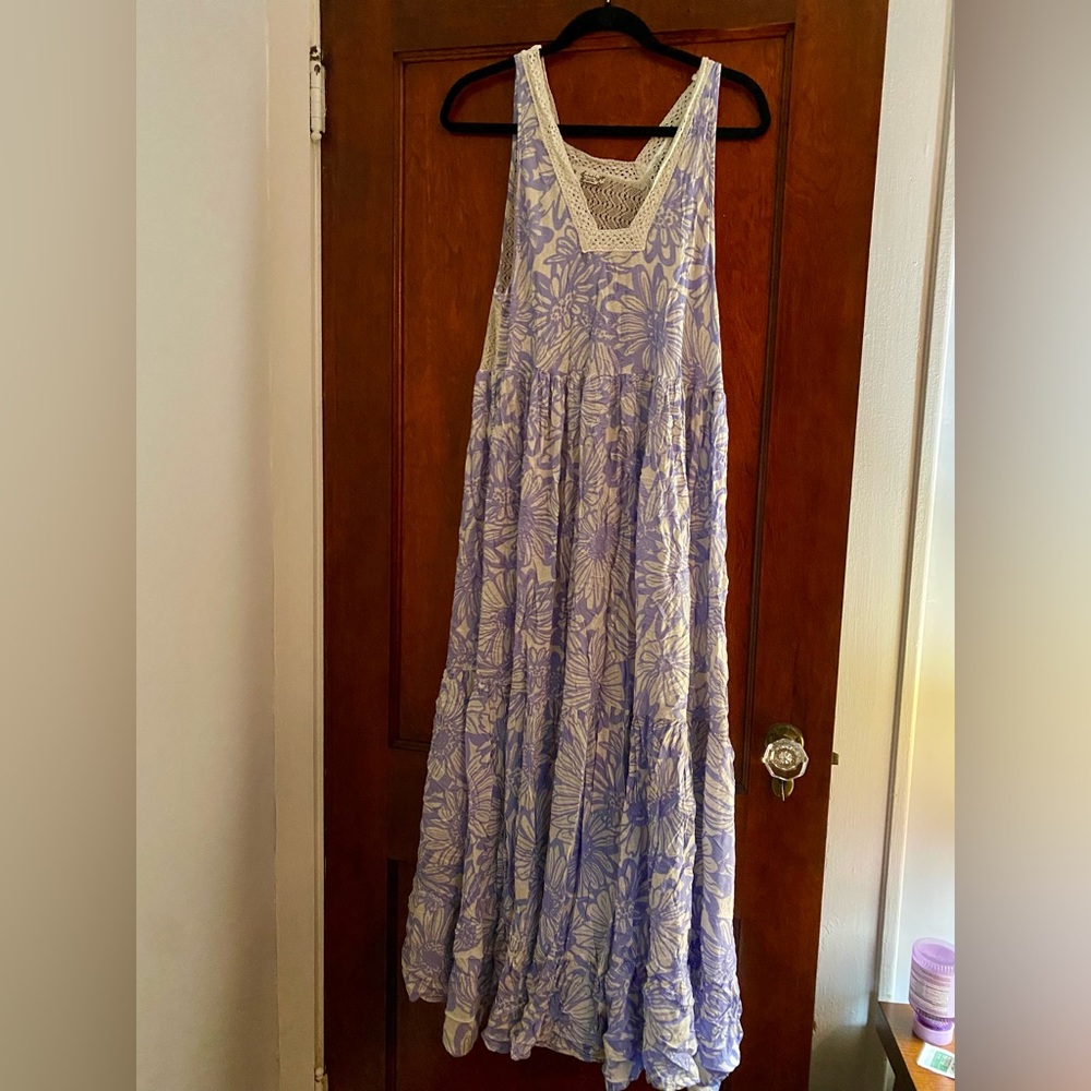 Free People Lavender Floral Maxi Dress with Lace